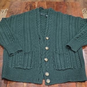 Cozy Green Cable Knit Cardigan Sweater Size Large